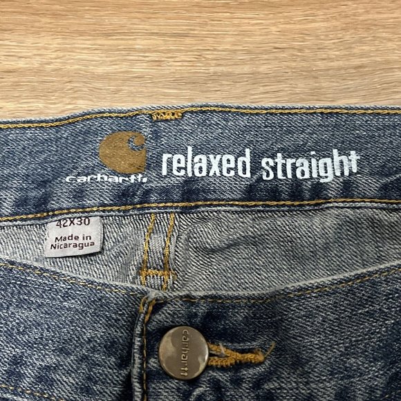 Men's Carhartt Relaxed Fit Straight Denim Jeans SZ 42/30 Blue Cotton B320-990 - Picture 5 of 12